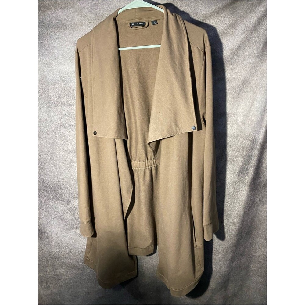 H by Halston Women 3X Drape Front Open Cardigan Jacket Cinch Waist Taupe